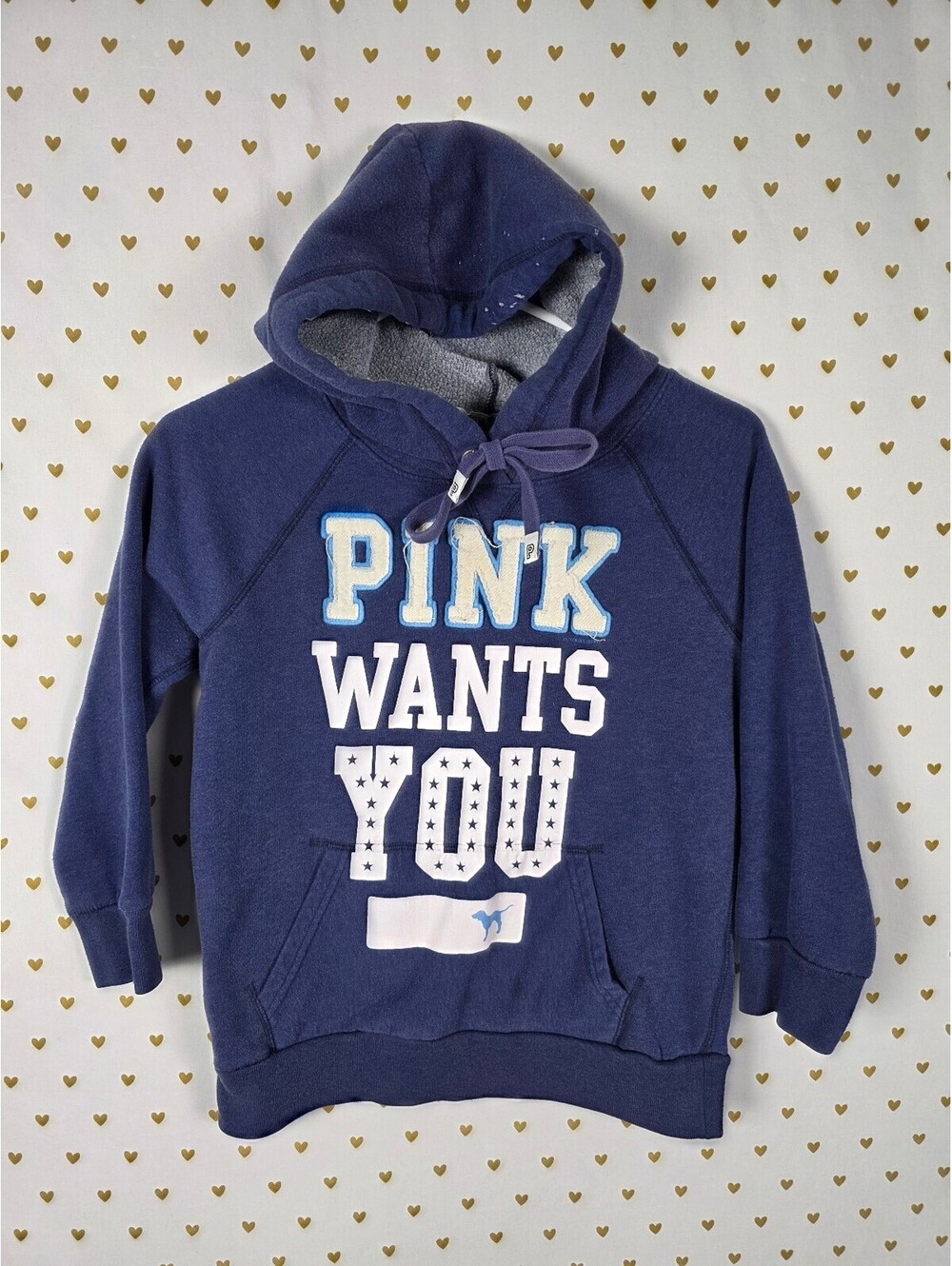 Victorias Secret Pink WANTS YOU Hooded Sweater Pullover vintage Y2k SMALL